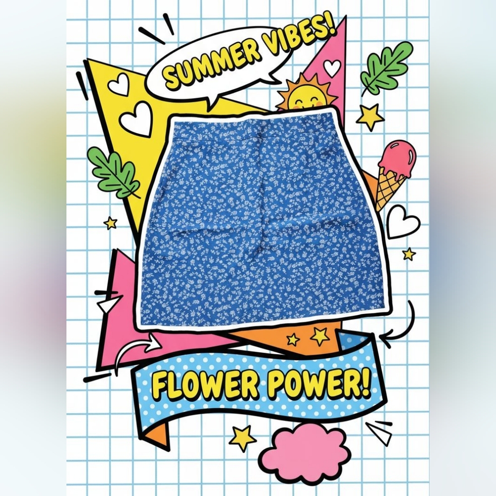 ROMWE Blue Floral Mini Skirt